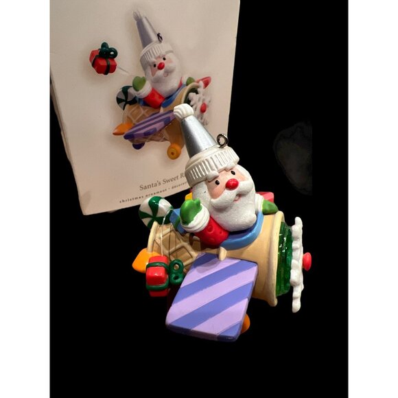 Hallmark Keepsake Santa’s Sweet Ride 2008 & 2007 Ornaments Airplane & Car W Box - Picture 6 of 9